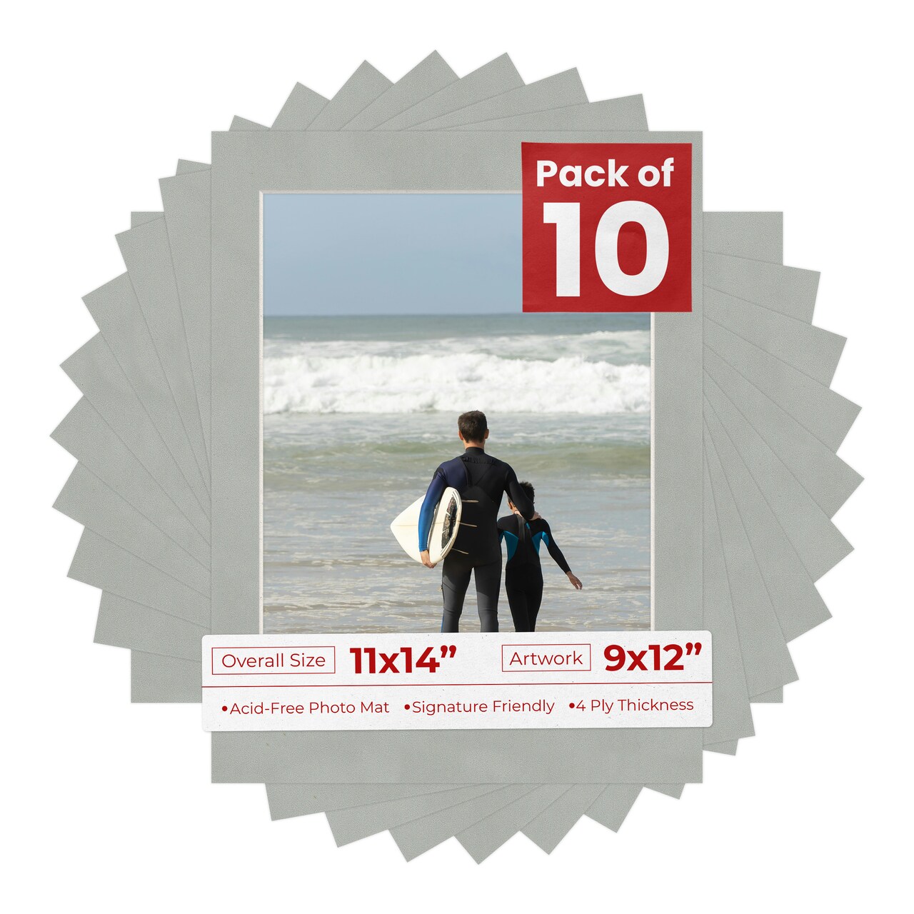 Light Grey Suede Mat Board for 11x14 Frames - Fits 9x12 Photos